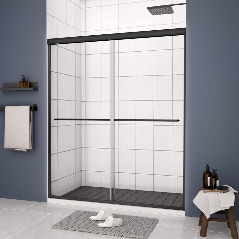 54 in. W x 70 in. H Framed Double Sliding Shower Door in Matt Black with Cl