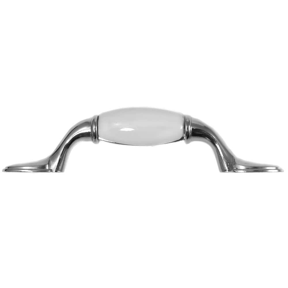 Chrome and White Ceramic 3-Inch Cabinet Pull Handle