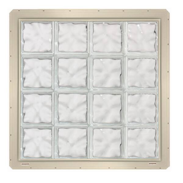 CrystaLok 31.75 in. x 31.75 in. x 3.25 in. Wave Pattern Glass Block Window with Almond Colored Vinyl Nailing Fin