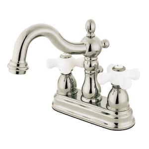 Heritage 4 in. Centerset 2-Handle Bathroom Faucet with Brass Pop-Up in Brushed Nickel