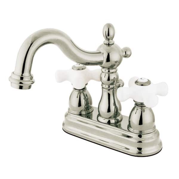 Kingston Brass Heritage 4 in. Centerset 2-Handle Bathroom Faucet with Brass Pop-Up in Brushed Nickel