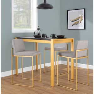 Fuji High Back 26 in. Grey Fabric and Gold Metal Counter Stool (Set of 3)