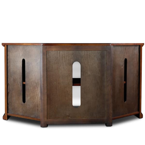 Leick Home Riley Holliday 46 in. W Burnished Oak/Leaded Glass 3-Door Corner TV Stand with Enclosed Storage Hold's TV's up to 50 in.