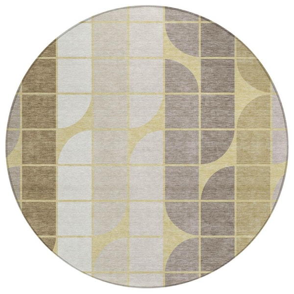 Chantille Machine Washable Indoor/Outdoor Abstract ACN2418 Wheat 8 ft. x 8 ft. Round Rug