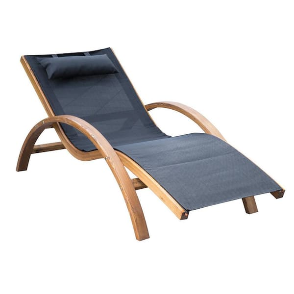 Outsunny Outdoor Mesh Lounge Chair with Large Comfortable Cushion and an Outdoor Durable Wood Material, Black