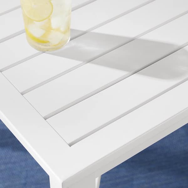 Mix and Match Lattice White Rectangle Metal Outdoor Patio Dining Table with Slat Top