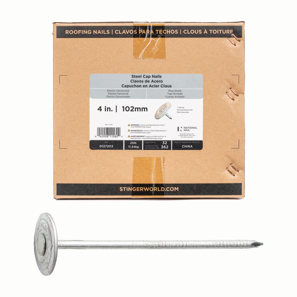 4 in. x 12-gauge Electrogalvanized Ring Shank Steel Cap Roofing Nail 25 lbs. Box price history on PriceWatchPro