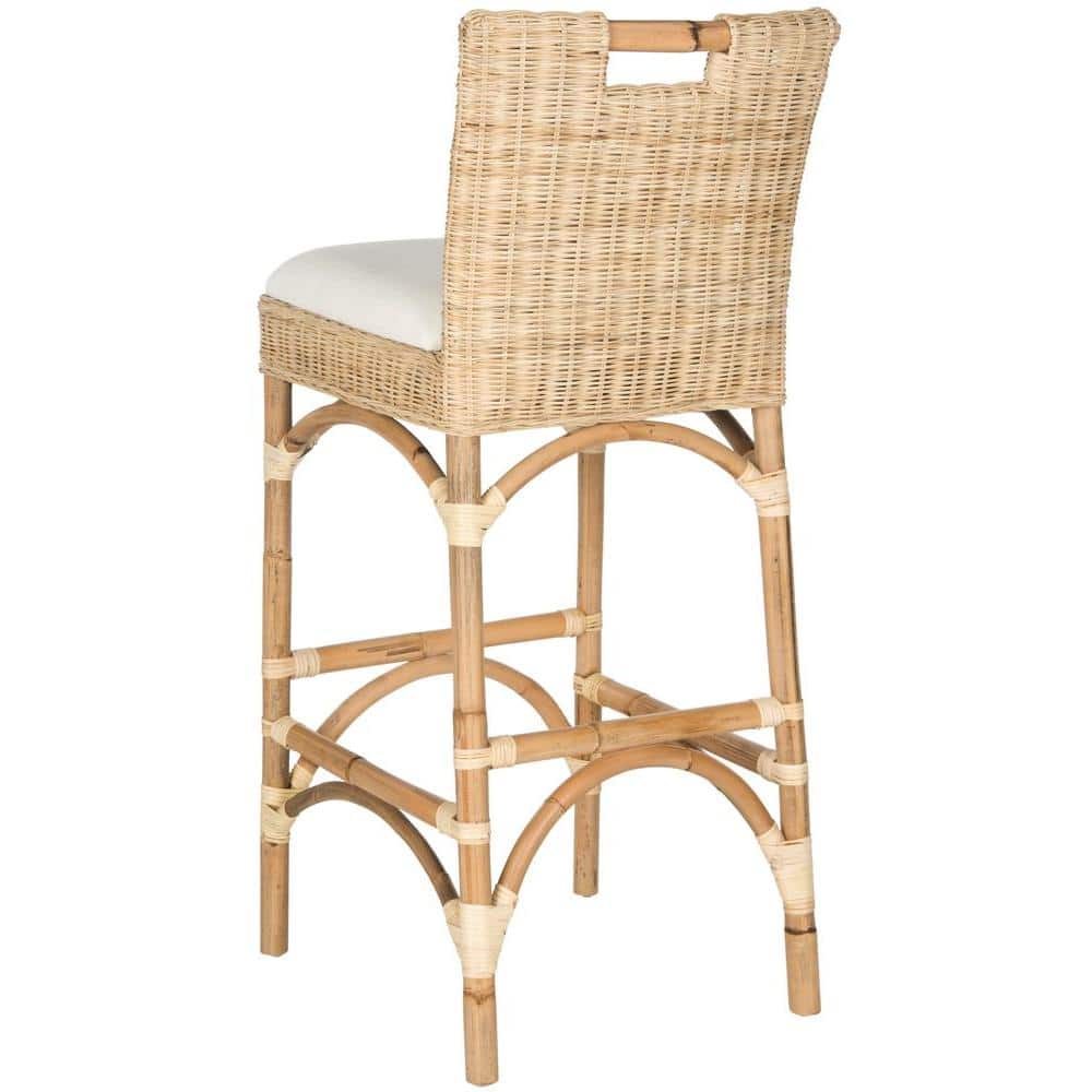 Natural Rattan and Bamboo Boho Bar Stool with Cushion