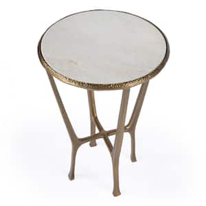 Switlania 16 in. W Gold Round Marble & Metal End/Side Table