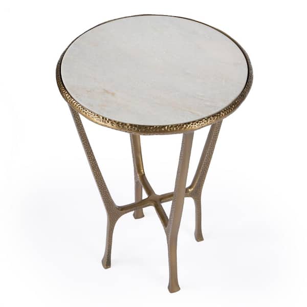 Butler Specialty Company Switlania 16 in. W Gold Round Marble & Metal End/Side Table