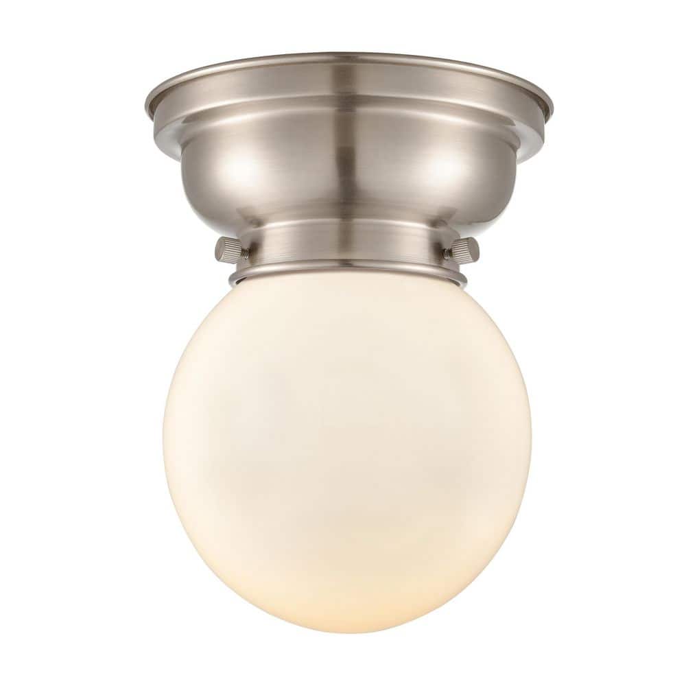 Beacon 6.25 in. 1-Light Brushed Satin Nickel Industrial Flush Mount with Seeded Glass Shade price history on PriceWatchPro