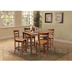 5 PC Set - Espresso / Cinnamon Solid Wood 36 in. Square Table with 4 Side Stools