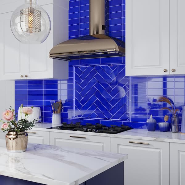 Blue 3 in. x 12 in. Polished Glass Mosaic Floor and Wall Tile (5 sq. ft./Case)
