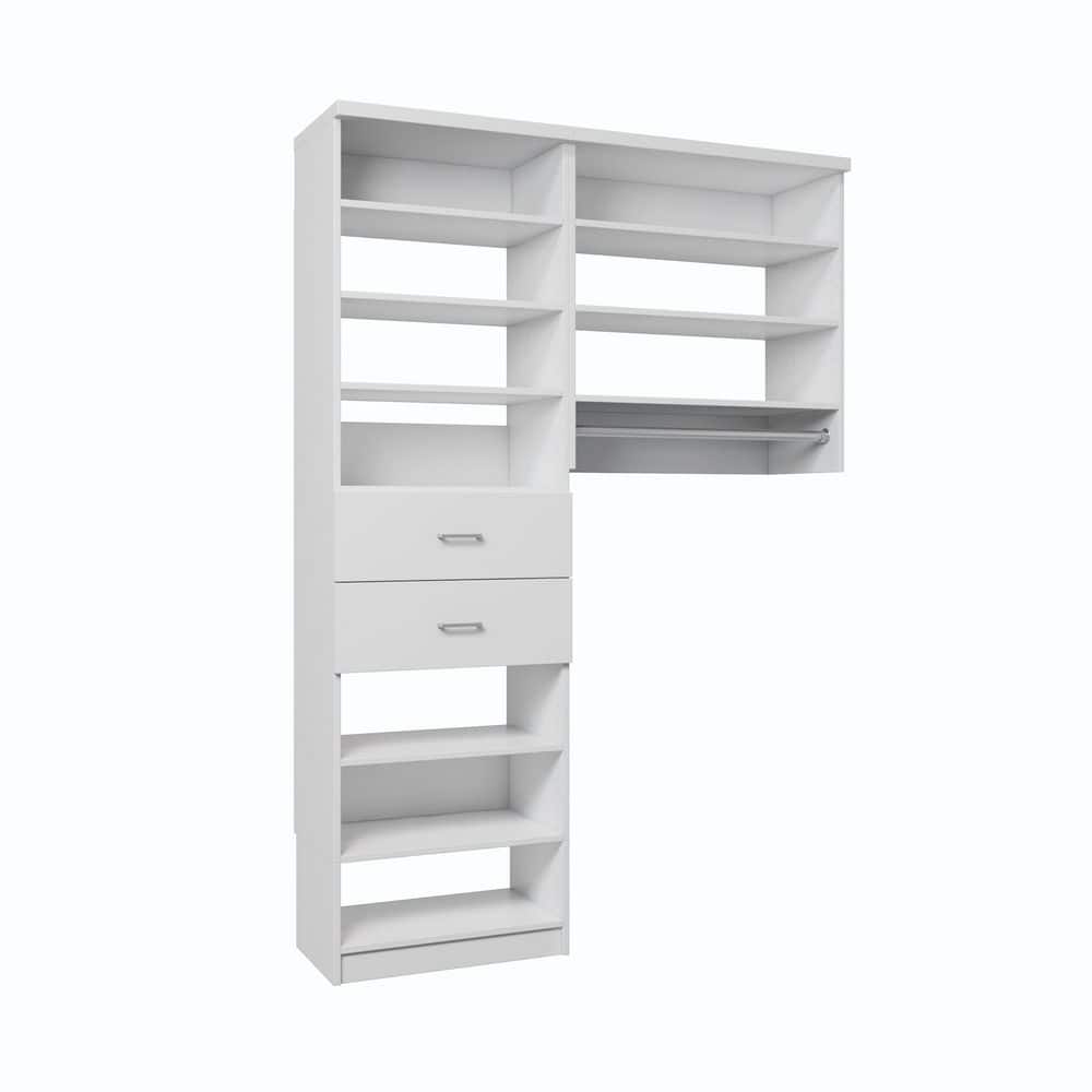 57 in. W Tranquil White Reach-in Floor-Mount 1-Rod 2-Slab-Drawers 10-Shelf Wood Closet System