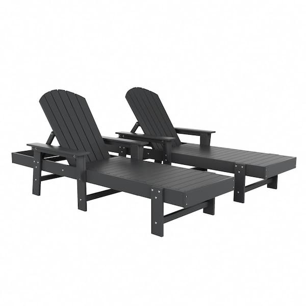 WESTIN OUTDOOR Altura 2-Piece Fade Resistant Classic Adirondack Poly Reclining Outdoor Chaise Lounge Chair with Arms in Gray