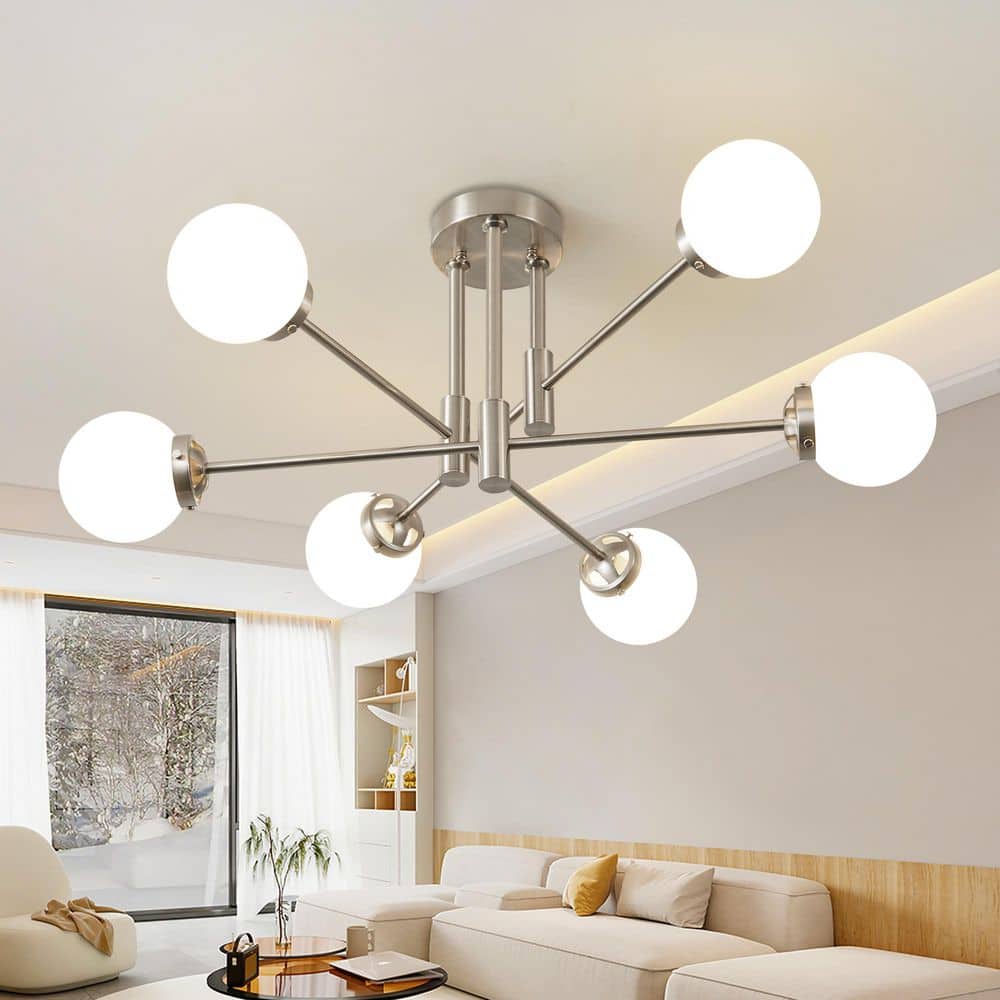 Deyidn 6-Light Vintage Nickel Sputnik Chandelier for Living Room