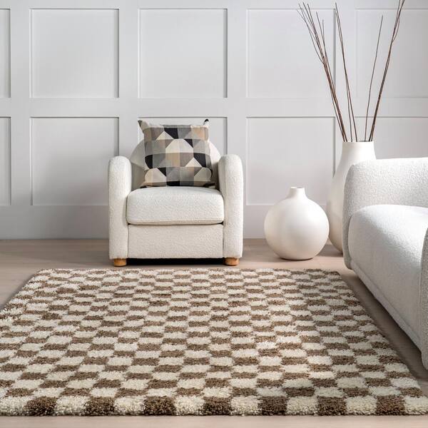 nuLOOM Adelaide Mid-Century Checkered Shag Area Rug Beige 6