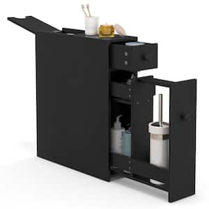 5.5 in. W x 19 in. D x 23 in. H Black MDF Freestanding Linen Cabinet with Flip Top