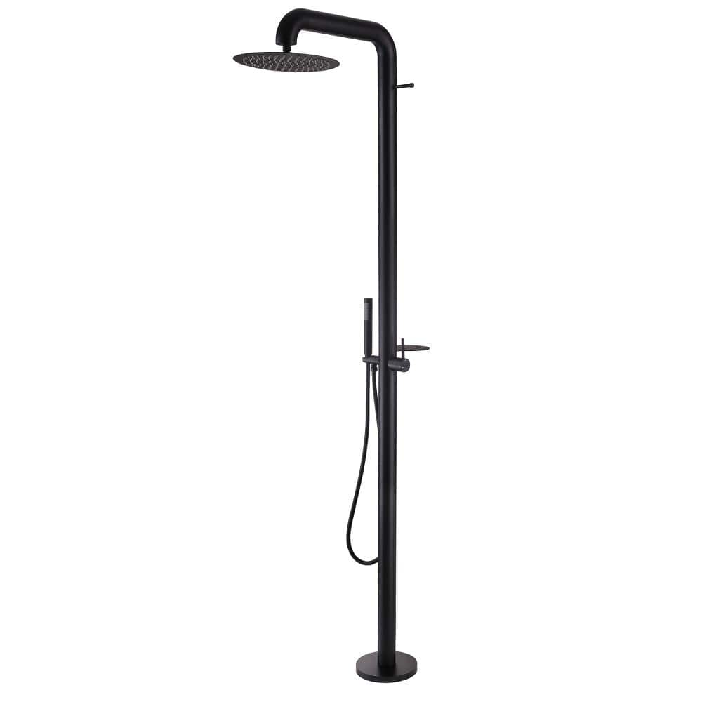 Outdoor Exposed 1-Handle 2-Spray Freestanding Shower Faucet 2 GPM Floor Mount Shower Kit with Hand Shower in Matte Black price history on PriceWatchPro