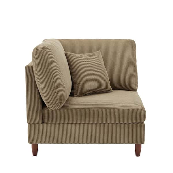 Camel Corduroy Fabric Left Arm Facing Sectional Corner Arm Chair with Wood Legs (Set of 1)