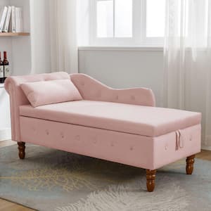 58.26 in. W x 27.9 in. D x 28.3 in. H Pink Linen Cabinet with Velvet Upholstered Chaise Lounge and Pillow