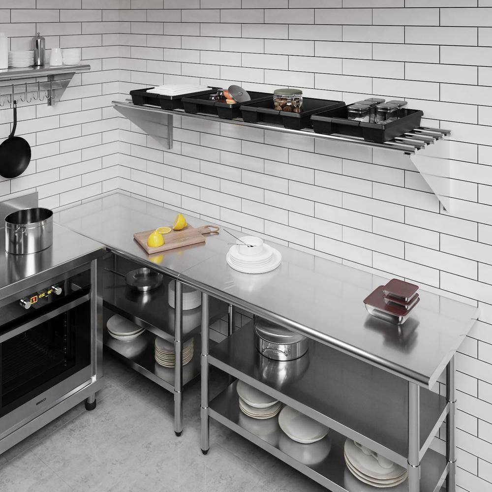 AmGood 72" Stainless Steel Floating Wall Shelf with Brackets