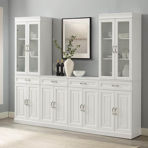 Stanton 3-Piece White Glass Door Pantry Set with Sideboard