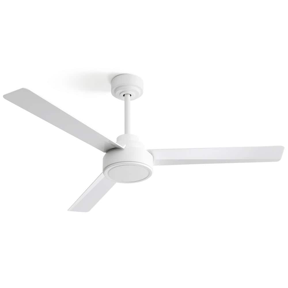 52 in. White Ceiling Fan Without Light, 3 ABS Blades Farmhouse Ceiling Fan 