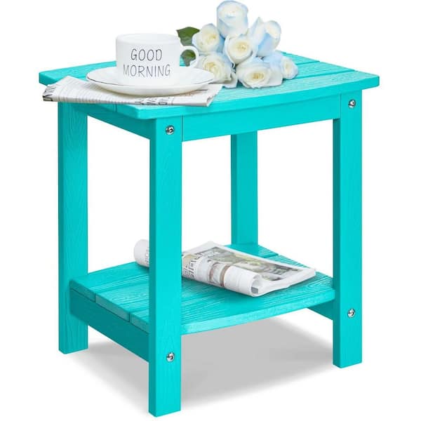 Unbranded Waterproof Double Tier Aruba Blue Rectangle HIPS Plastic 16.7 in. Outdoor Side Table