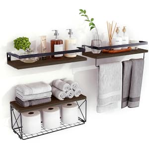 15.7 in. W x 6 in. D x 5 in. H Decorative Wall Shelf, Bathroom Shelves with Storage Basket