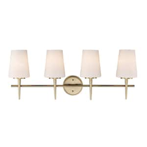 Horizon 30.5 in. 4-Light Gold Bathroom Vanity Light Fixture with Frosted Glass Shades