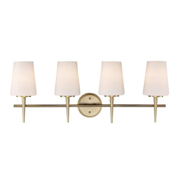 Bel Air Lighting Horizon 30.5 in. 4-Light Gold Bathroom Vanity Light Fixture with Frosted Glass Shades