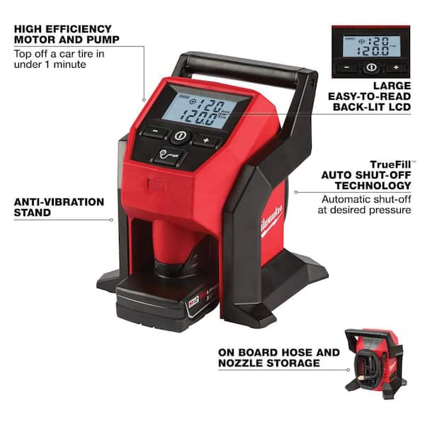 M12 12-Volt Lithium-Ion Cordless Portable Inflator Kit with 4.0 Ah Battery, Charger and Bonus 2.0 Ah Battery Pack