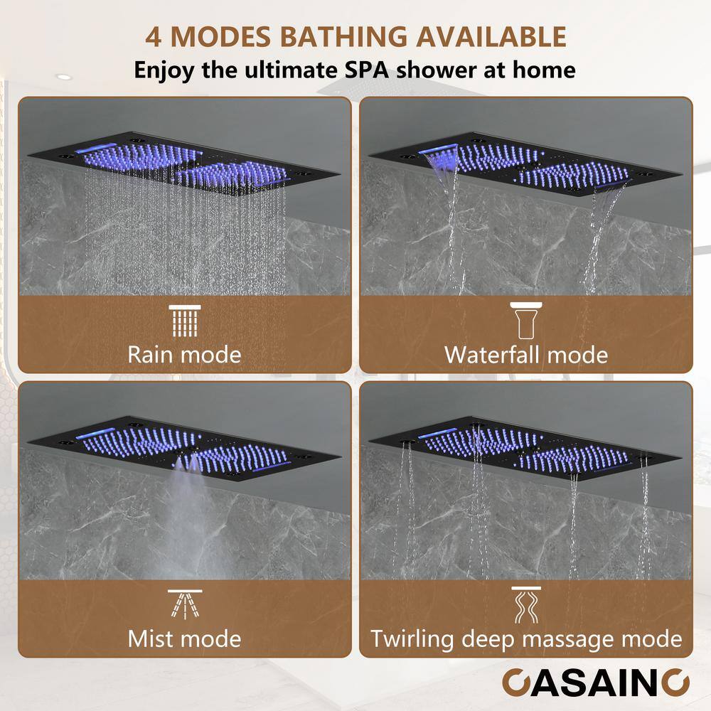 Matte Black Stainless Steel Ceiling-Mounted LED Shower System