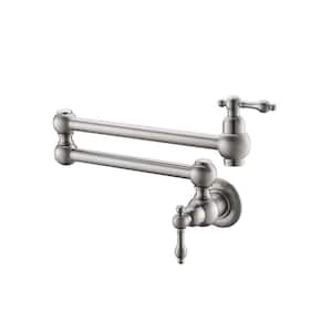 Commercial Wall Mount Kitchen Pot Filler Faucet with Single Handle in Brushed Nickel