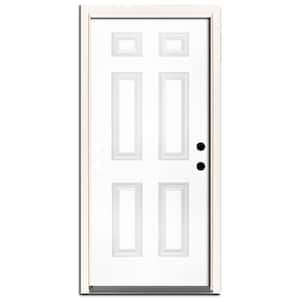 30 in. x 80 in. Element Series 6-Panel White Primed Steel Prehung Front Door Left-Hand Inswing with 4-9/16 in. Frame
