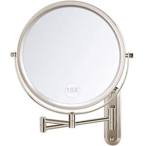 8.5 in. Folding Wall Mirror Bathroom HD Makeup Mirror with 1X/10X Magnification-Brushed Nickel