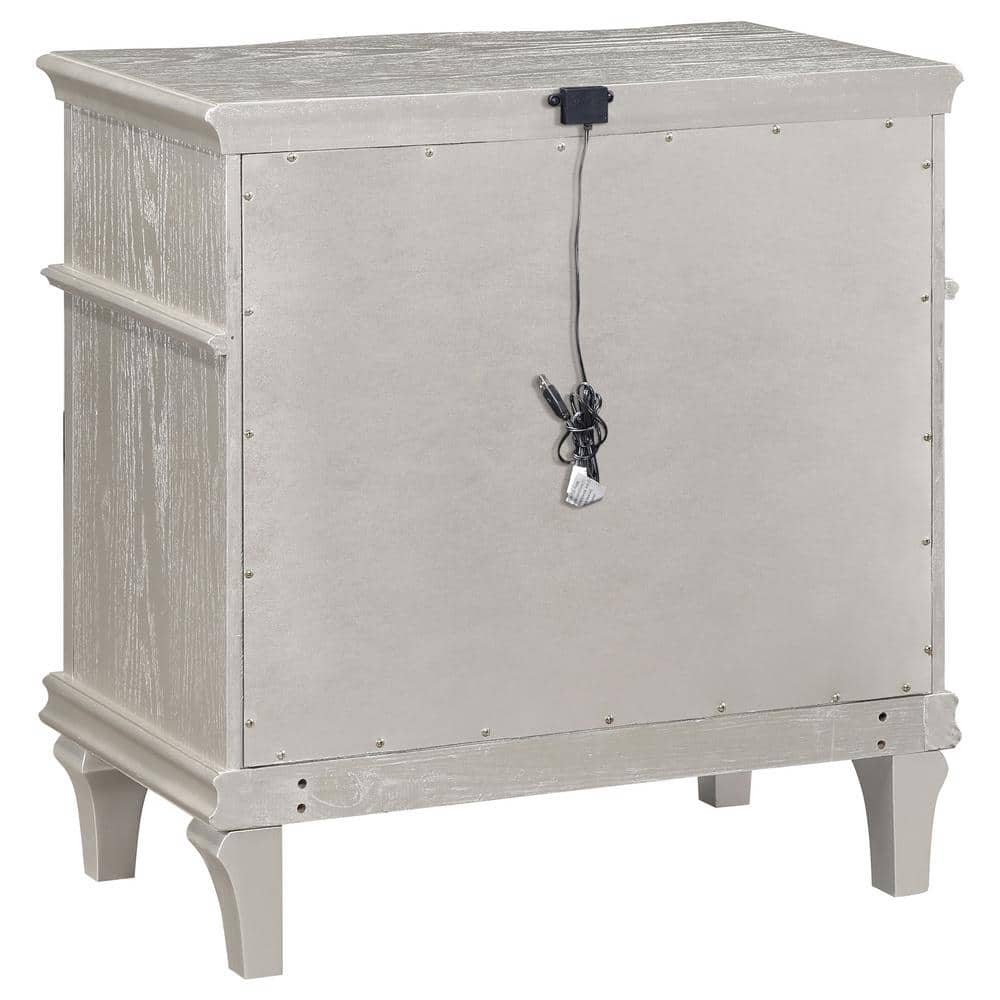 Evangeline Silver Oak 3-Drawer Glam Nightstand with USB Ports