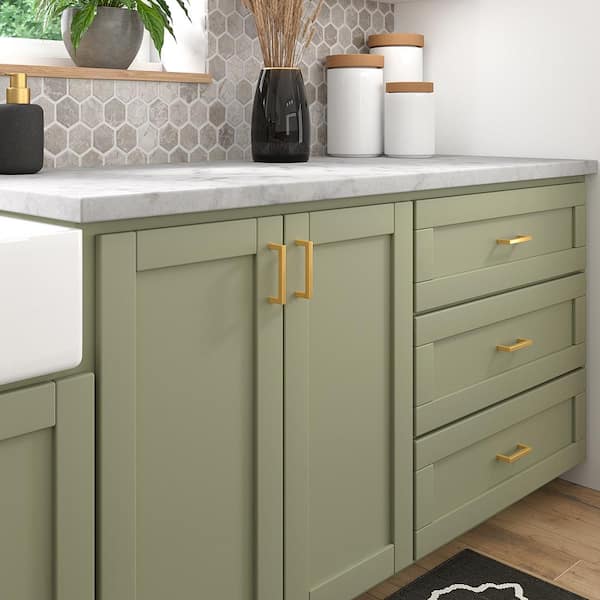 Lambton Collection 3-3/4 in. (96 mm) Modern Aurum Brushed Gold Rectangular Cabinet Bar Pull