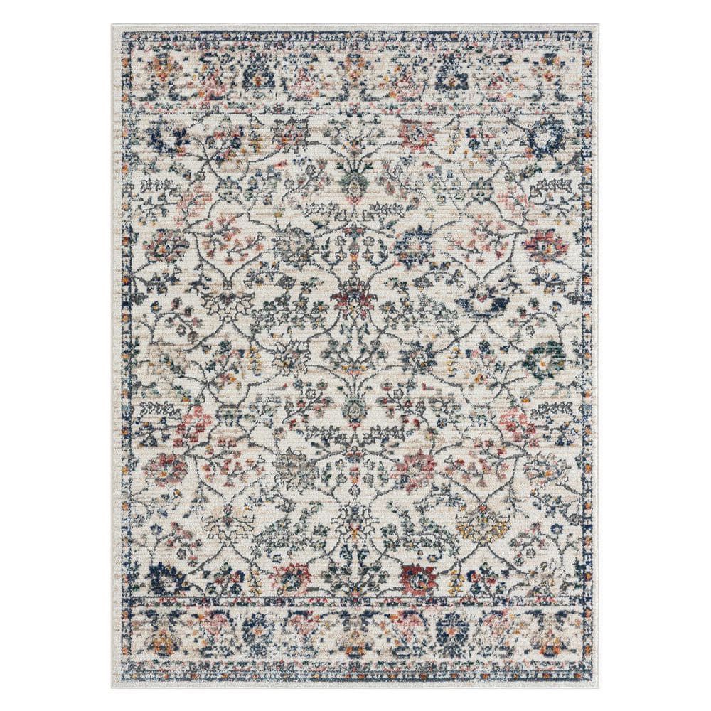 Britny Multicolored 5 ft. x 7 ft. Traditional Floral High-Low Plush Polyest