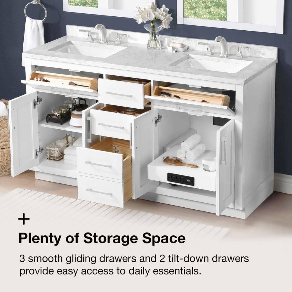 Athea 60" Pure White Freestanding Double Sink Bathroom Vanity
