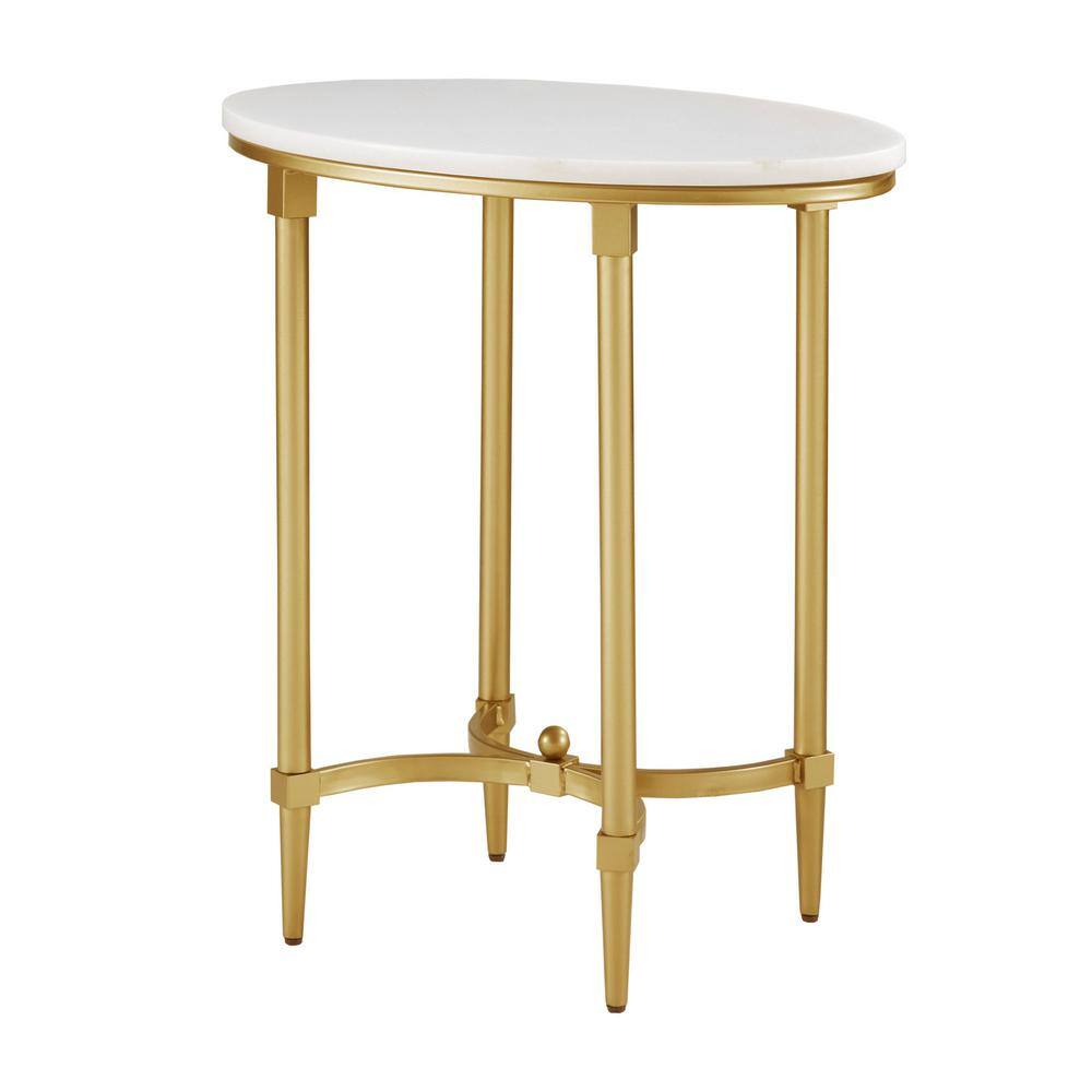 Bordeaux 23" White Marble and Gold Metal Round End Table