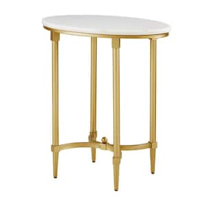 Bordeaux 22.5 in. White/Gold Oval Marble End Table