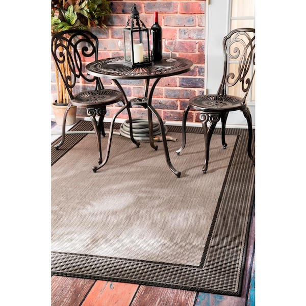 Gris Border Gray 9 ft. x 13 ft. Indoor/Outdoor Patio Area Rug