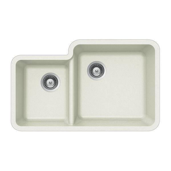 HOUZER Solido Series Undermount Granite 33x20.75x9 0-hole Double Basin Kitchen Sink in Alpina