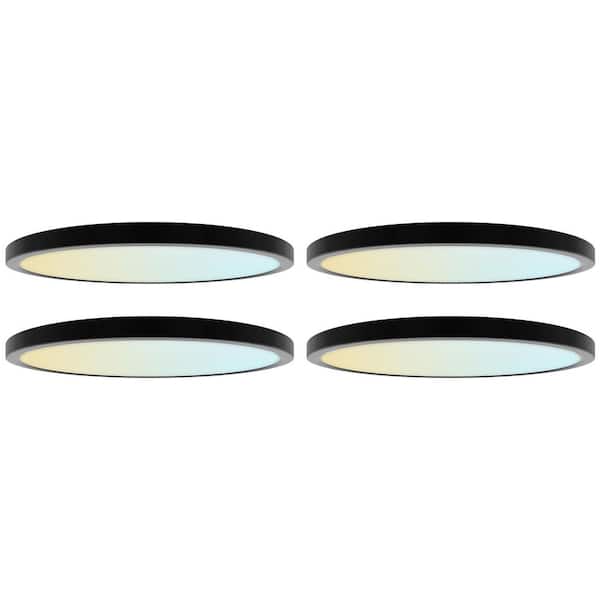 Black Outdoor Integrated LED 12 in. Flush Mount Ceiling Light, 5CCT, 1650LM, 110° Beam, 22W, Dimmable, UL Listed 4 Pack