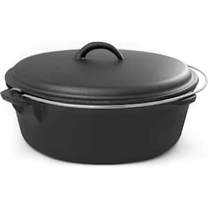 6 Qt. Round Cast Iron Perfect for Home Cooking and Outdoor Dutch Oven in Black with Handle and Lid