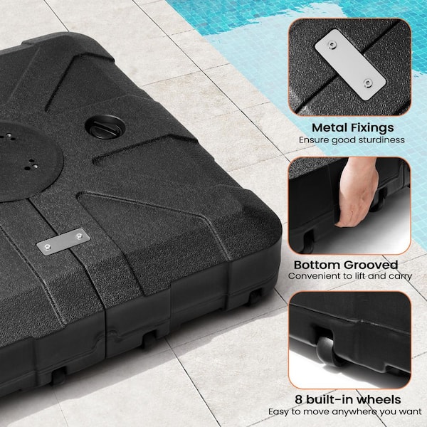 350 lbs. Sand/Water Fillable 3D Surface Square HDPE Offset Cantilever Patio Umbrella Base with 8-Wheels in Black