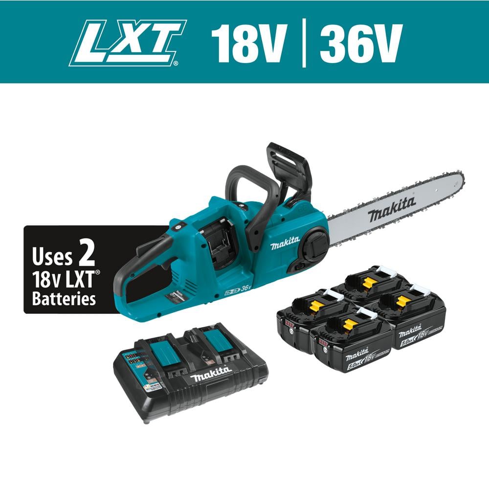 Makita LXT 16 in. 18V X2 (36V) Lithium-Ion Brushless Battery Chain Saw Kit  with 4 Batteries (5.0 Ah) XCU04PT1 - The Home Depot