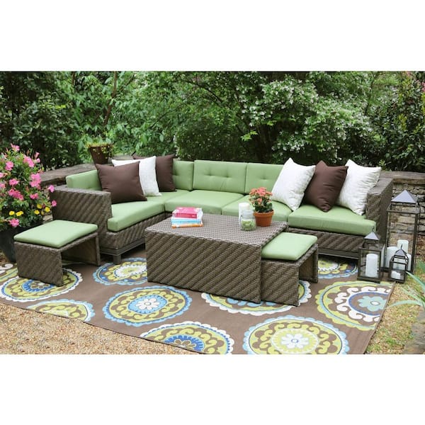 Ae Outdoor Hampton 8 Piece All Weather Wicker Patio Sectional With Sunbrella Fabric Sec101112 The Home Depot - Outdoor Patio Sectionals With Sunbrella Cushions